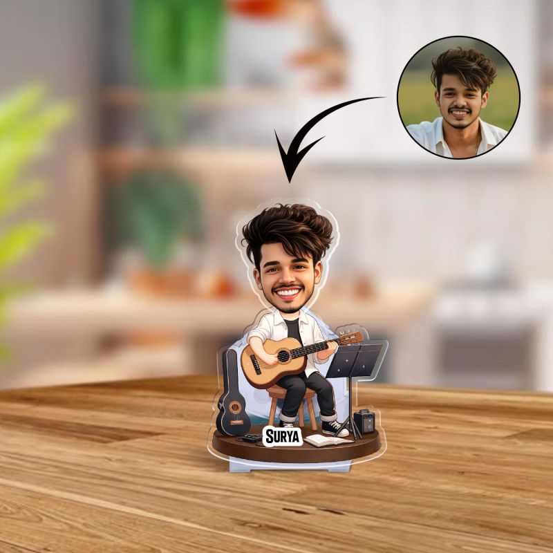 Personalized Music Theme Bobblehead Caricature with Shaking Head Unique Tabletop Decor Gift for Musicians, Singers & Music Lovers | Battery Powered Moving Head